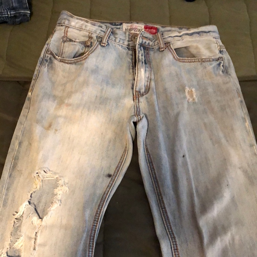 Aeropostale Blue Relaxed Fit Jeans with Distressed Details